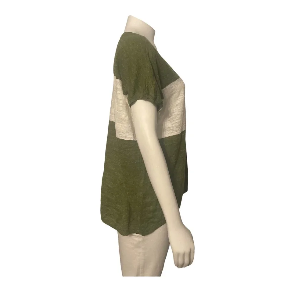 J.Crew sleeveless sweater‎ green & white S, preppy, linen blend, resort